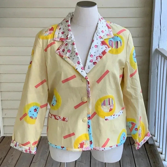 NEW Koos of Course Butter Yellow Linen Blend Blazer Jacket XL Artsy QUIRKY QVC - Picture 1 of 7